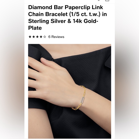 Diamond Elongated Pavé Link Paperclip Link Bracelet - Picture 2 of 7